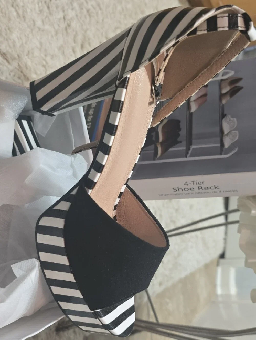 Striped Black & White Platform Heels - Women - Picture 2 of 3